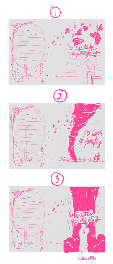 Preliminary sketches / thumbnails for the full cover
