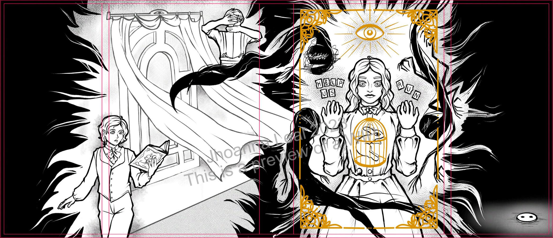 Full lineart only with bleed and fold guides, as well as guides for the foil details